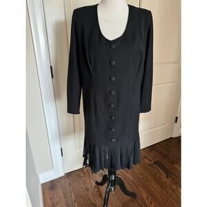 EMANUEL UNGARO Parallele Paris Black Long Sleeve Shift Dress SZ M Vintage